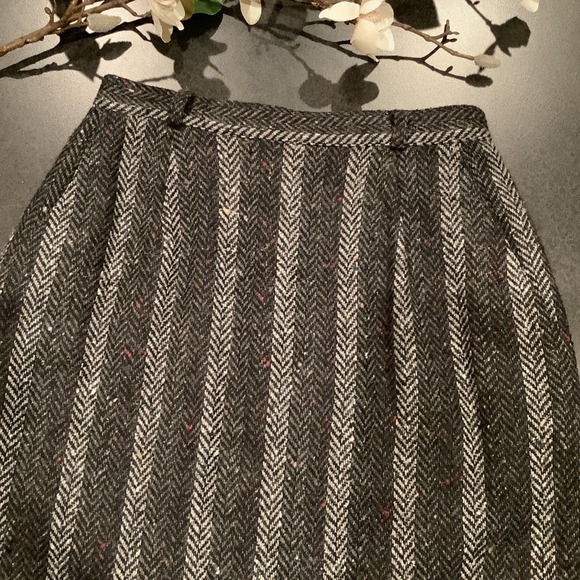 Vintage Boston Traveler Wool Stripe Tweed Herringbone Skirt Gray Melange - Picture 2 of 13